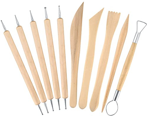 10 Stück Modelierwerkzeugset, Töpferwerkzeug Set, Modellierwerkzeug Set | Holz Modellierwerkzeuge, Polymer Clay Sculpting Tools,Modelliermasse Werkzeug für Profis Anfänger Töpfer Modellbau Werkzeug