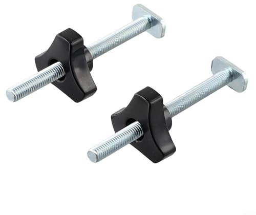 2 Sets M8 T-Track Bolts and Knobs for Woodworking Jigs, T-Slot Clamps with Plastic Knob and Metal Thread, Hold Down Fixtures for T-Track Workbenches