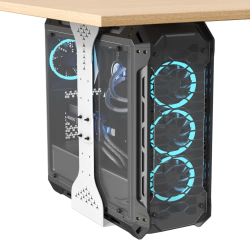 PUTORSEN PC Halterung unter Schreibtisch, Maximale Breite bis zu 340 mm, bis zu 35 kg Tragfähigkeit, PC Untertisch Halterung mit Schutzpolster, Heavy Duty Computergehäuse, Weiß