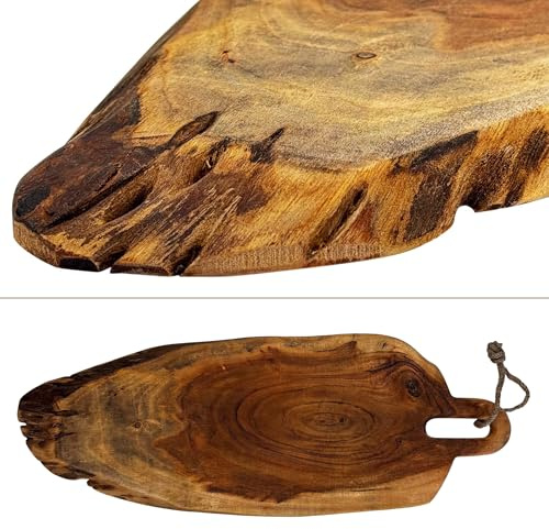 Servierbrett mit Griff, Schneidebrett aus Akazien Holz - 58 cm lang - auch als Dekoration in der Küche, Bastseil zum Aufhängen bereits angebracht