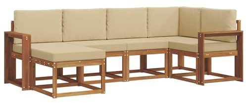 vidaXL Outdoor-Sofagarnitur mit Kissen 6 pcs Natur und Beige, Outdoor-Sofa-Set, Moderne Terrassenlounge, langlebige Gartenmöbel, modular, Terrassensitzmöbel