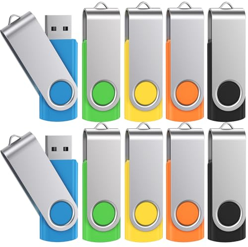 Lot de 10 Clés USB 16 Go USB 2.0 Clé USB Flash Drive Rotative Clef USB Couleur Mixte Mémoire Stick Métal Flash Drive pour Les Amis et la Famille