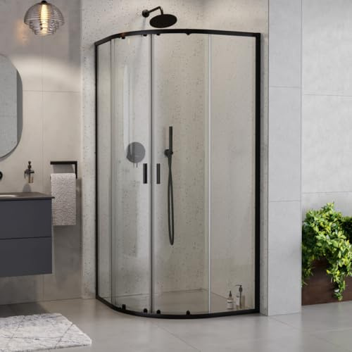ECOLAM Duschkabine 90x90x190 Viertelkreis Zarya schwarz Schiebetür Klarglas | Duschabtrennung Dusche black R55 Glas transparent Easy Clean Echtglas ESG