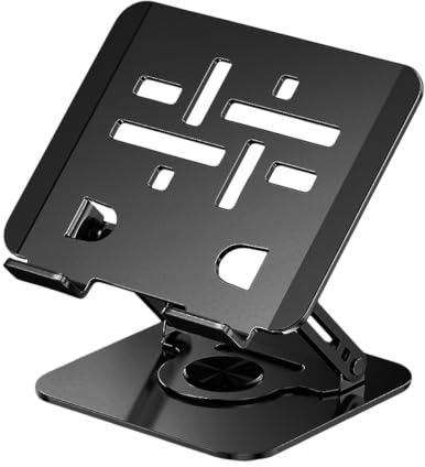 JIAPIKA Laptop Stand for Desk, Adjustable Foldable with Two-Hinge Lift, 360 Rotating Base, Ventilated Pad Up to 17.3 in Two Hinge Laptop Stand Rotating Base Desk Ventilated Metal Holder Tablet