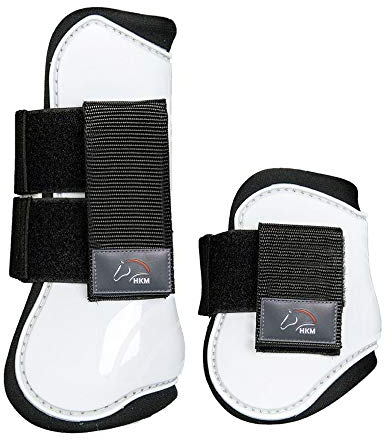 HKM 8566 Springgamaschen und Streichkappen, gefüttert, Pony Cob Full, 4er Set, weiß/schwarz, vollblut/warmblut