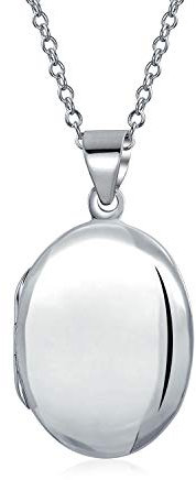 Bling Jewelry Medallones De Fotos Ovalados Simples De Tamaño Mediano Para Mujeres Y Adolescentes Para Guardar Fotos, Colgante De Collar De Medallón De Plata Pulida .925 De 1.25 Pulgadas