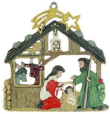 Zinnfigur Krippe mit Ochs und Esel