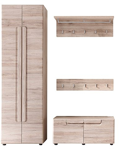 trendteam smart living - 4-teilige Garderobenkombination Garderobenmöbel - Garderobe - Malea - Aufbaumaß (BxHxT) 168 x 188 x 38 cm - Farbe Eiche San Remo Hell - 132491190