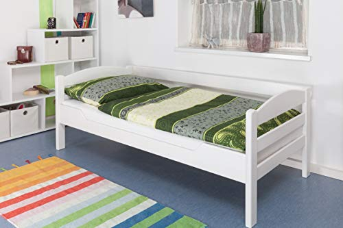 Einzelbett Easy Premium Line K1/n/s, Buche Vollholz massiv weiß lackiert - Maße: 90 x 190 cm