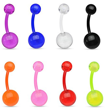 PunkJewelry Piercing Nombril Barbell Bioflex Uni 8 Set Bioflex (Plastique Flexible)