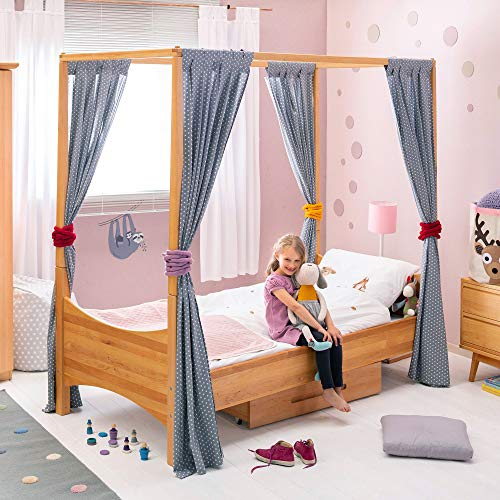 BioKinder Himmelbett Kinderbett Einzelbett Noah Bettgestell mit Lattenrost aus zertifiziertem Massivholz Erle 90 x 200 cm