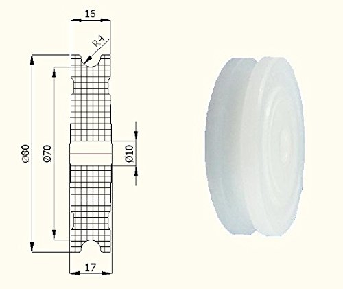 Zabi Nylon Seilrolle d= 80 mm fur Seil 8 mm Kunststoffprofilrollen ohne Lager (Gleitlager) d = 80 mm/8