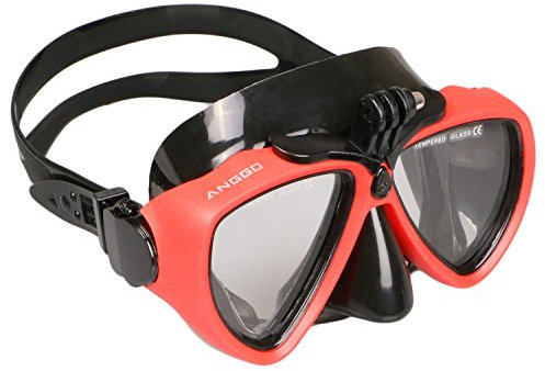 ANGGO Adulte Anti-Brouillard Masque de plongée avec Montage pour caméra GoPro Hero 4 et Hero 3 (Red)