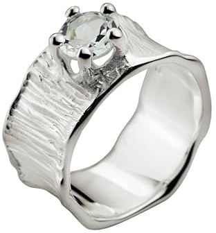 SILBERMOOS Damen Ring Bandring mit weißem Topas Lotusblatt-Struktur Weisstopas 925 Sterling Silber
