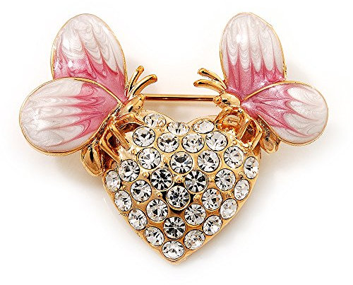 Plaqué or Strass Broche en forme de cœur