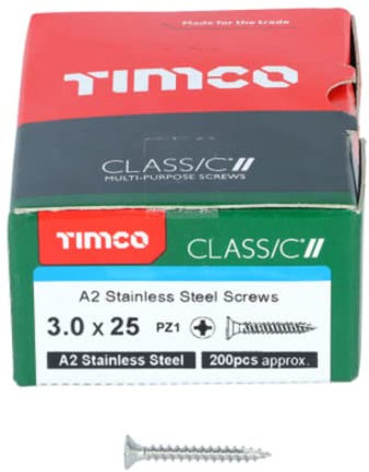 TIMCO Classic Multi-Purpose Screws - 3.0 x 25 - A2 Stainless Steel - Box of 200
