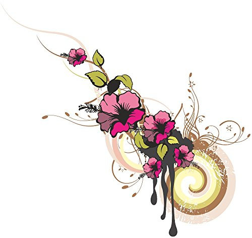 Kiwistar - Wandtattoo Wohnzimmer Retro Hibiskus Ranken 80 x 75cm - Wandtattoo Kinderzimmer - Wanddeko für Wohnzimmer Flur Schlafzimmer - kreative Wandgestaltung Moderne Wanddekoration