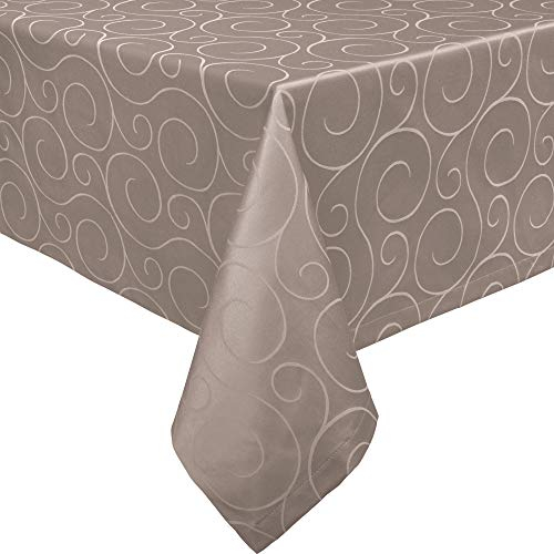 Erwin Müller Tischdecke, Tischwäsche Oberhausen, Jacquard Ranken Taupe Größe 130x220 cm - pflegeleicht, bügelleicht, eckige Decken mit Kuvertsaum