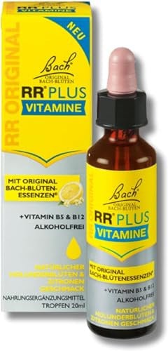 Bach Bachblüten RR Plus Tropfen mit Vitamine B5 + B12, 20ml I Bachblütenmischung, ohne Alkohol I ehemals Rescue