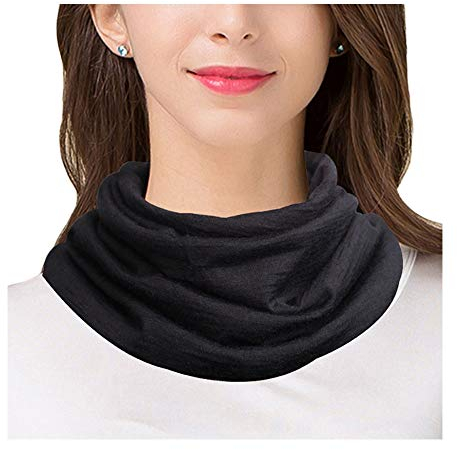 UK_Stone Damen 30% Seide 70% Wolle Unifarbe Schwarz Schlauchschal Loop Halstuch Abnehmbar Faux Kragen (Unifarbe_Schwarz)