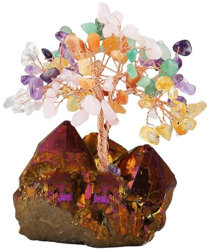 mookaitedecor Bunter Kristallbaum, Quarz, violetter Titan-Kristallsockel, Bonsai-baum für Reichtum und Glück