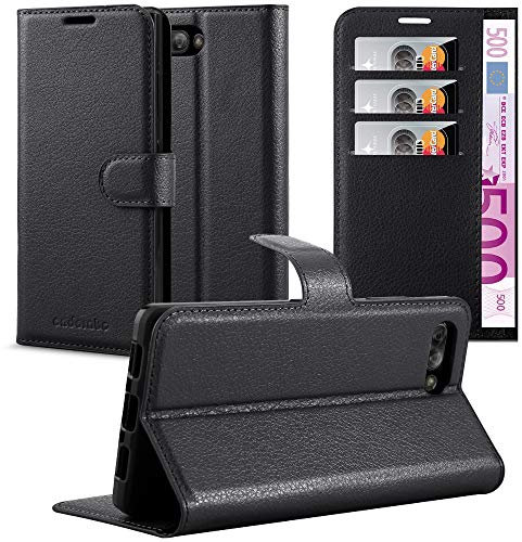 Cadorabo Hülle kompatibel mit BlackBerry Key 2 Handyhülle aus Kunst Leder Flip Klappbare Stoßfeste Magnetische [Standfunktion] [Kartenfächern] Cover Hülle für BlackBerry Key 2 Tasche in Schwarz
