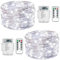 FANSIR Fairy String Lights, 2 Set 33ft 100 Led Fairy Lights Battery Operated Silver Wire Light with Remote Control, 8 Mode Waterproof Lights for Garden Bedroom Centerpiece Wedding Party (Cool White)