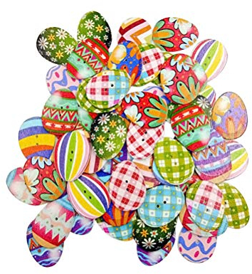 Amosfun Holzknöpfe Ostern Eier Form Knopf mit 2 Löcher zum DIY Handwerk Basteln Stricken Häkeln Ostern Deko 100 Stück (Mischfarbe)