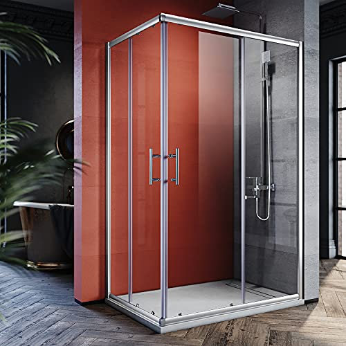 SIRHONA Cabine de douche 90 x 100 x 185 cm entrée d'angle de douche coulissante cabine douche à double porte coulissante cabine douche, verre 5 mm