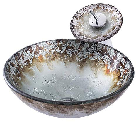 HomeLava Lavabo da Appoggio per Bagno Lavabo in Vetro Temperato Moderno Rotondo Lavandino per Bagno Design a Lamina d'argento