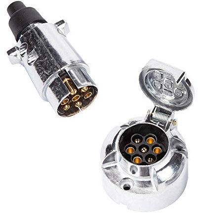 ETUKER Spina E Presa Rimorchio 7 Poli Lega di Alluminio, 12V Metallo Spina Rimorchio 7 Poli & Presa Rimorchio 7 Poli, Spina Presa Rimorchio Connettori per Rimorchio/Autocarro/RV (Lega di Alluminio)
