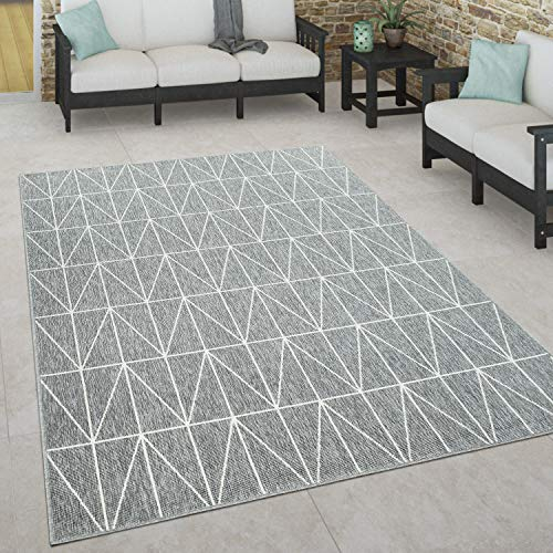 Paco Home Outdoor Teppich wetterfest Skandinavisch für Terrasse, Balkon & Garten pflegeleicht & robust Modernes Design Indoor & Outdoor geeignet, Grösse:200x290 cm, Farbe:Grau