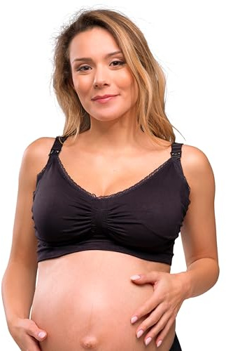 Carriwell Women Carrigel Nursing Bra, Seamlessly Padded Nursing And Maternity Bra, Removable Pads, Wide Straps, Soft Yellow Gel, With Bra Extension[Black][Xtra Large]