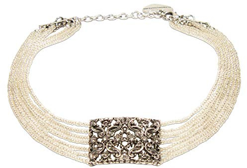Alpenflüstern Trachten-Perlen-Kropfkette Edelweiß-Ornament - elegante Trachtenkette - nostalgischer Damen-Trachtenschmuck, filigrane Dirndlkette (klar-kristall) DHK255