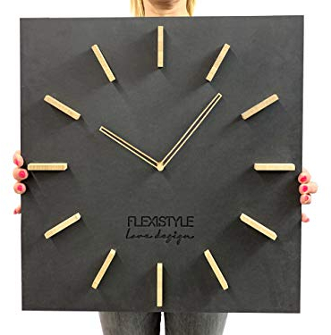 FLEXISTYLE Groß EKO Rectangular wanduhr ohne tickgeräusche LOFT Grande Schwarz 50cm (Dicke 19mm), Wohnzimmer, Schlafzimmer, in EU hergestellt