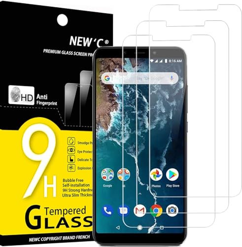 NEW'C 3 Piezas, Protector Pantalla para Xiaomi Mi A2, Xiaomi Mi 6X, Cristal Templado Antiarañazos, Antihuellas, Sin Burbujas, Dureza 9H, 0.33 mm Ultra Transparente, Ultra Resistente
