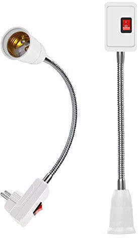 Portalampada E27 con Interruttore e Spina EU 2pz Girevole 360° Faretto da Parete Convertitore di Lampadine Adattatore Base Lampada Adatto a Tutti i Luoghi Come Corridoi e Soggiorni