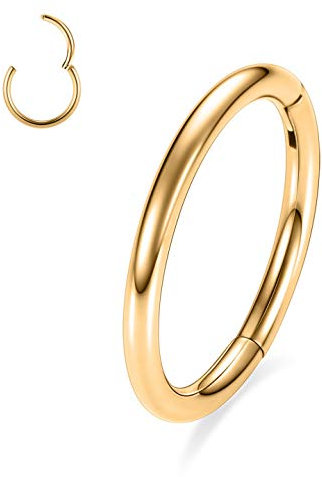 hengkaixuan 20G Nose Rings 316L Surgical Steel Seamless Segment Clicker Hoop Nose Ring Septum Tragus Cartilage Helix Daith Conch Hoop Lip Earrings Piercing Jewellery 7mm Gold