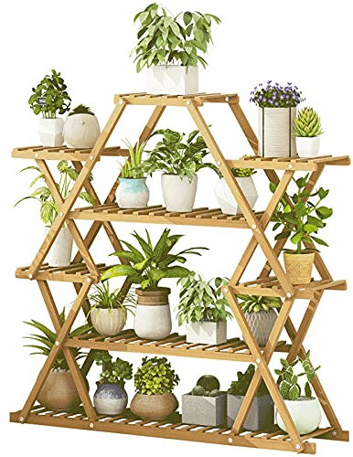 Pflanzenregal Bambus,Blumenregal Pflanzenständer,Mehrschichtiger Vertikaler Pflanzerhalter,EXTRA GROß Blumenständer Blumentreppe Für Wohnzimmer Balkon Garten Indoor Outdoor,105x25x114cm,Woodcolor