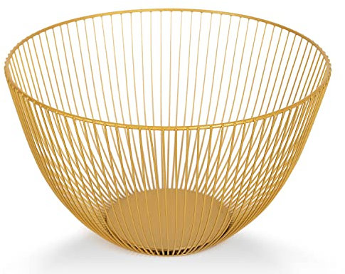 IBWell Draht Obstkorb Obstschale Küche Obstkorb Ständer Obstschalen für die Theken Metall Obstschale (Belichtung) (rund-gold)