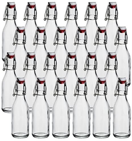 gouveo 24er Set 250 ml Glasflaschen rund mit Bügelverschluss - Leere Flaschen zum Befüllen - Luftdicht & Spülmaschinengeeignet - Ideal für Likör, Saft, Öl, Essig, Sirup (BFR250)