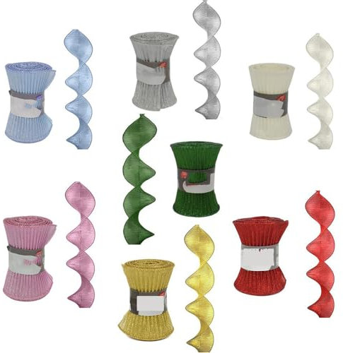 cosedacasa Nastro nastrino a rotolo onda spirale per decorazioni addobbi albero di natale natalizi in tessuto moderno e particolare in oro bianco rosso argento rosa 180 cm-rosso