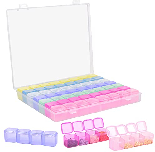 Jinlaili Fächer Kunststoff Dosen, 56 Slots Nailart Schmuck Organizer, Diamond Stickerei Box, Kleinteile Aufbewahrungbox, Werkzeugbox, Sortierbox für Perlen, Strass, Nägel, DIY Handwerk, 7 Farben