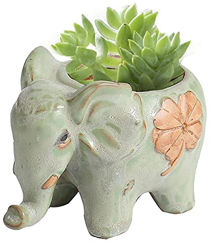 WLICWEI Keramik Elefanten Sukkulente Pflanztöpfe, Niedlicher Tierförmiger Kaktustopf, Mini-Tischtöpfe mit Abflusslöchern, Vintage Blumentöpfe für Bürogarten-C Klein 13x9x9cm (5x4x4inch)