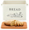 LIANYU Bread Box with Bamboo Lid for Kitchen Countertop, Large Farmhouse Metal Bread Storage Container Organizer, Vintage Bread Bin Keeper for Counter 13x7x9.8 Inch, Cream White