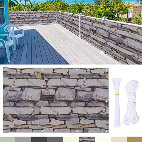 YangAera Balkon Sichtschutz, 90 x 100cm Balkon Abdeckung mit Ösen und Kabelbinder, Blickdichte Wasserfest Windfest und UV-Schutz Balkonverkleidung, für Balkongeländer Terrasse Garten (Steinmuster)