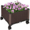 Outsunny Fioriera da Esterno in Plastica con 4 Ruote e Disco Auto-Irrigante, Portapiante per Fiori ed Erbe Aromatiche, Rattan Marrone