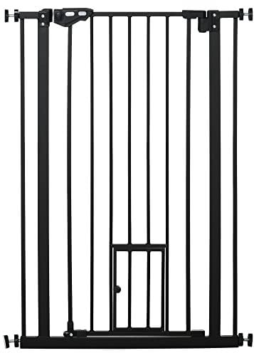 PawHut Barrière de sécurité Animaux de 104H cm avec Porte Fermeture Automatique système de Double Verrouillage sans percage de 74 à 80 cm Acier Noir