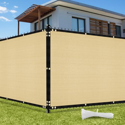 UIRWAY Brise vue Jardin Cloture Sable 1,52m x 15,24m, Brise-vue Occultant, Rouleau Brise vue 170g/m² HDPE Toile Traité Anti-UV Avec Fixation Liens pour Clôtures Jardin, Terrasse, Balcon(Sable)
