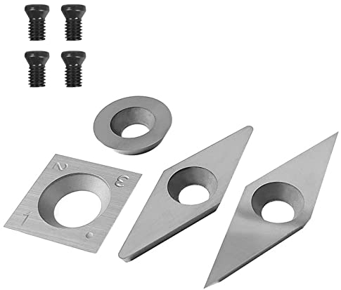4 Stück Hartmetall Wendeschneidplatten Cutter Set für Holz Drechselwerkzeug mit Schrauben,CEIEVER Hart Metall Schneid Platten Set (Vierkant, Rund, Diamant und Diamant R-Form)